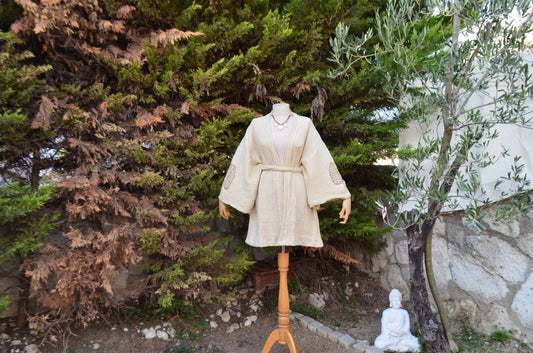 Ex Natura Bej Kısa Kimono - Atelier Omnia