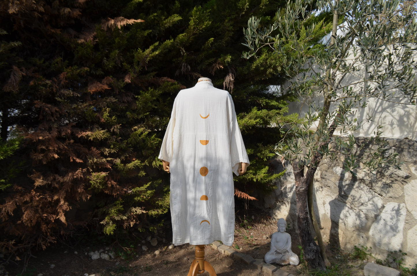 Night Circle Krem Uzun Yırtmaçlı Kimono