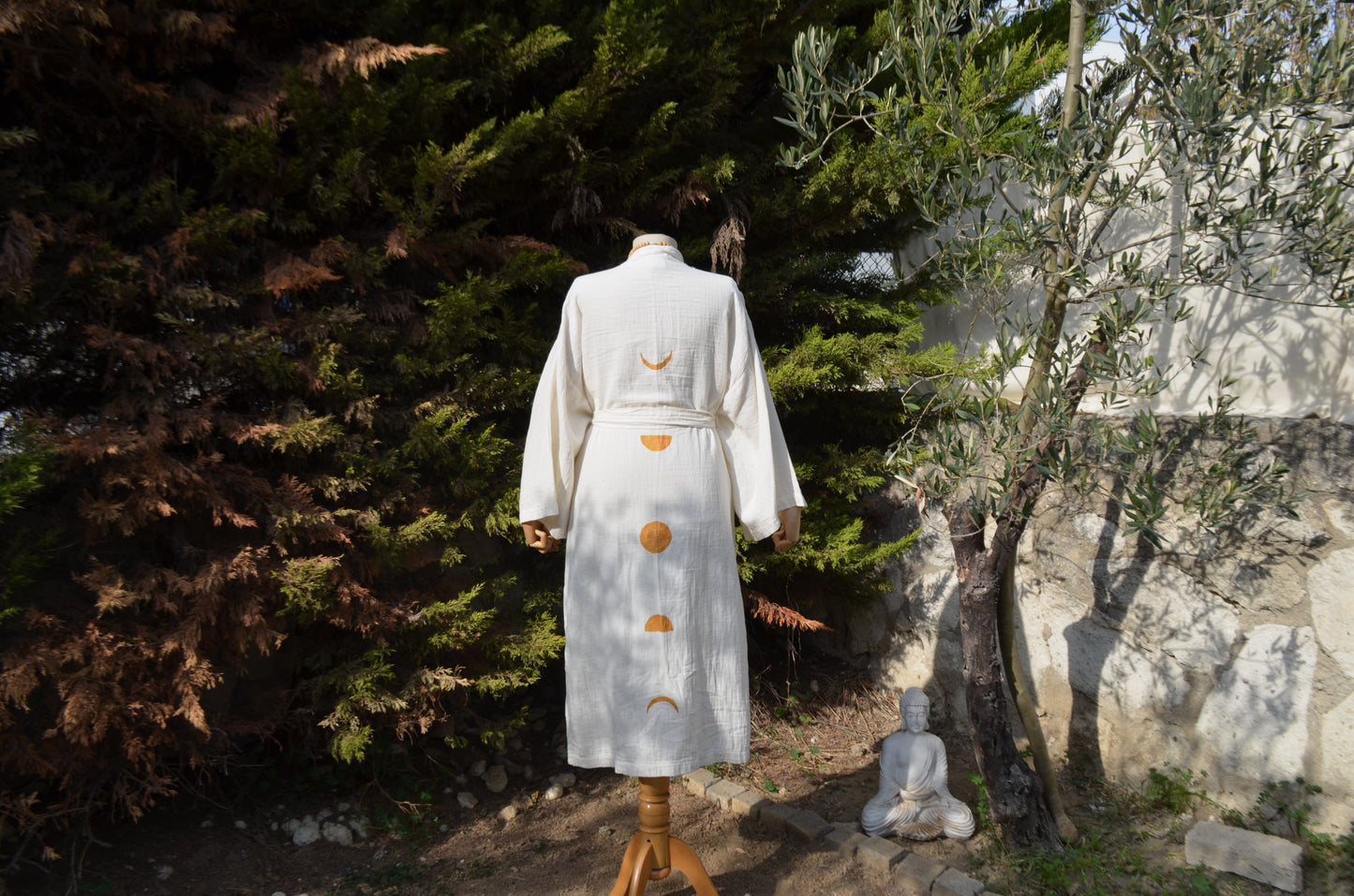 Night Circle Krem Uzun Yırtmaçlı Kimono