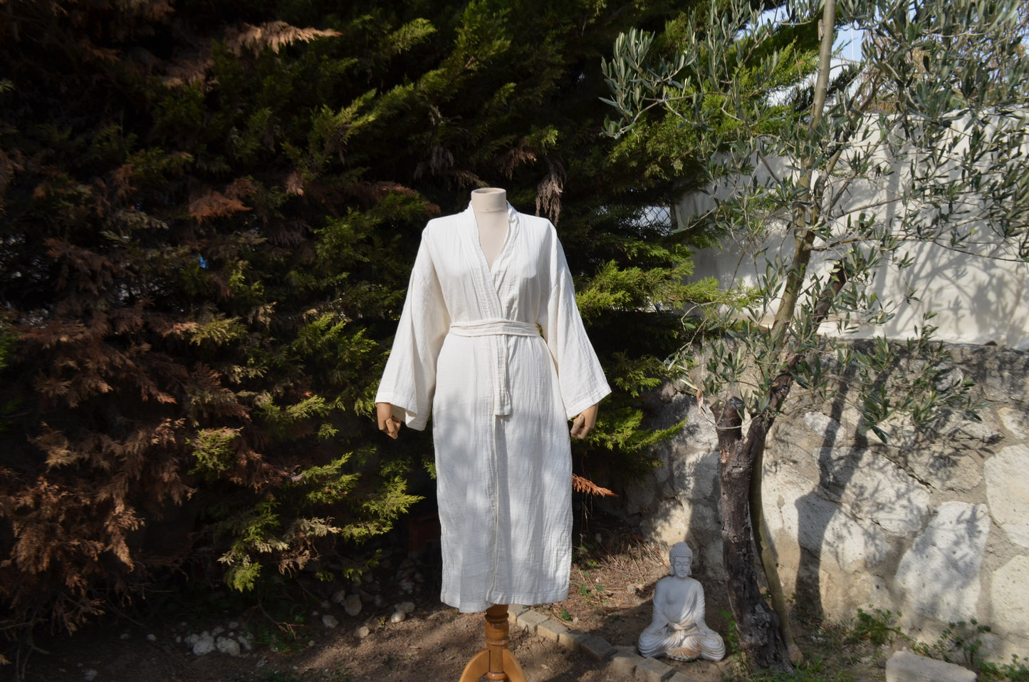 Night Circle Krem Uzun Yırtmaçlı Kimono