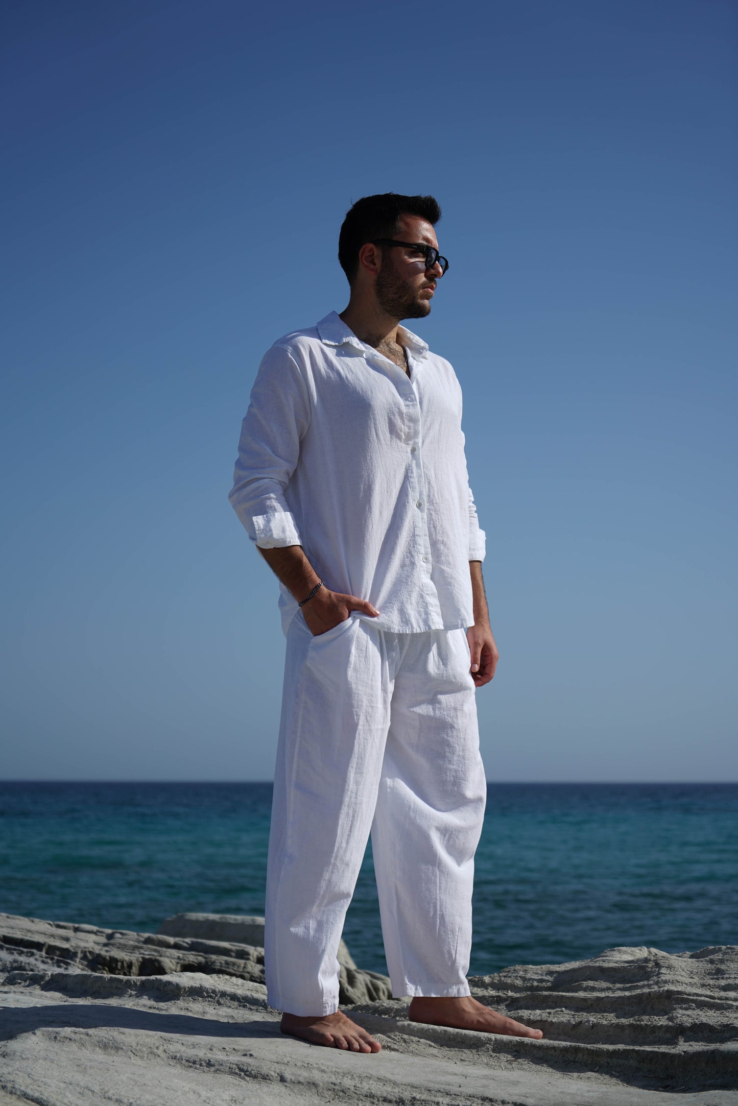 Luna Striped Şalvar Pantolon | Unisex Keten-Pamuk Pantolon