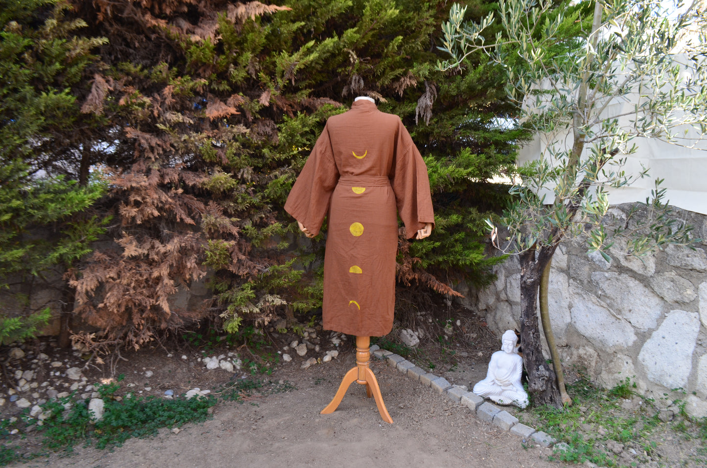 Night Circle Kahverengi Uzun Yırtmaçlı Kimono