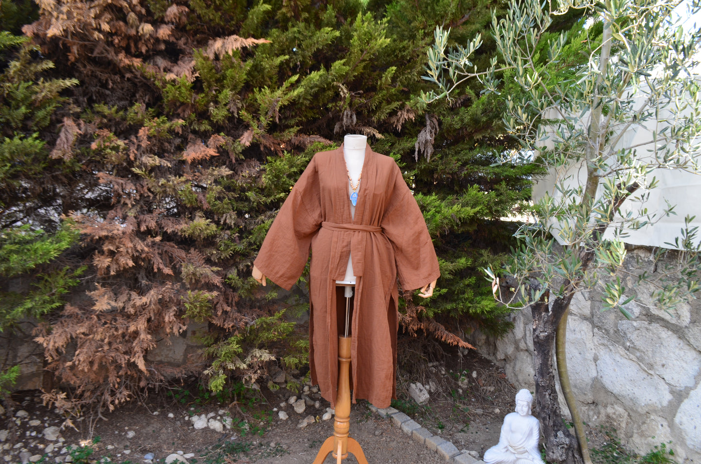 Night Circle Kahverengi Uzun Yırtmaçlı Kimono
