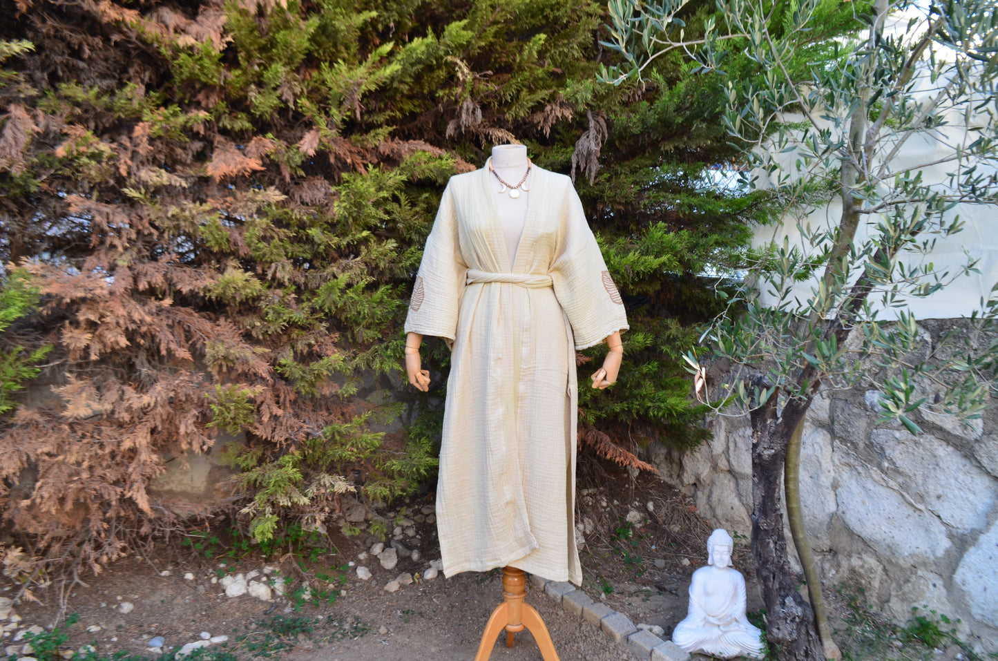Ex Natura Bej Uzun Yırtmaçlı Kimono