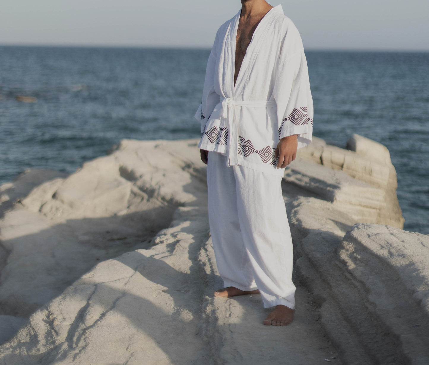 Etnik II Ahşap Baskılı Unisex Keten Kimono | Pamuk-Keten | Ekolojik Boyalı