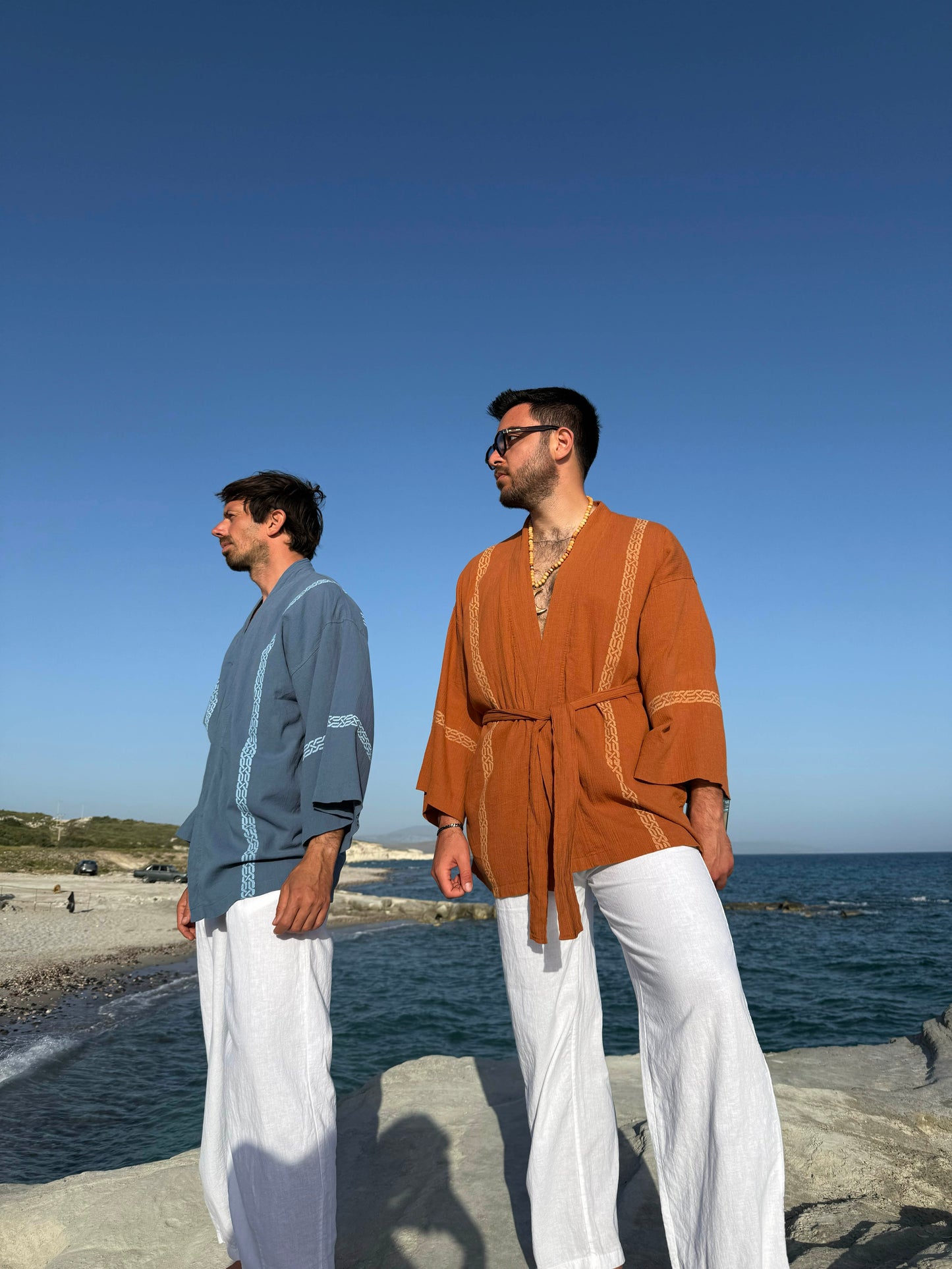 Su Yolu Ahşap Baskılı Unisex Şile Bezi Kimono | %100 Pamuk | Ekolojik Boyalı