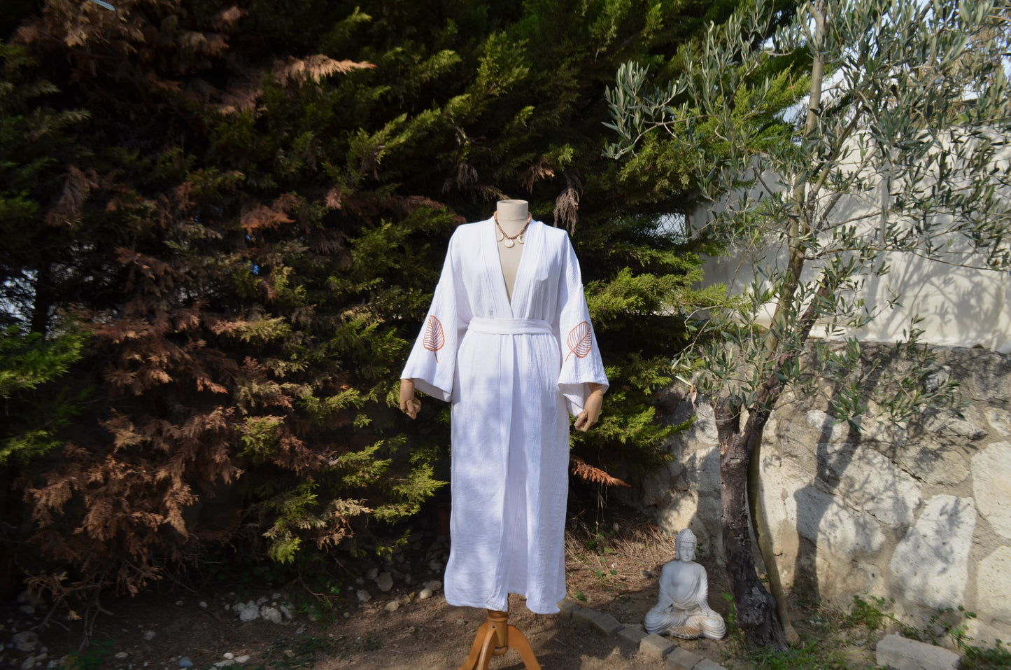 Ex Natura Beyaz Uzun Yırtmaçlı Kimono