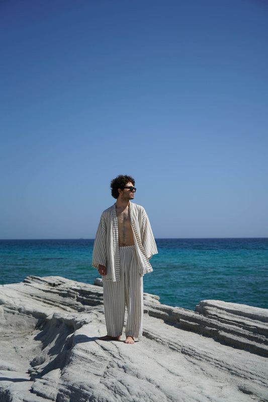 Solis Striped Kimono | Unisex Çizgili Şile Bezi Kısa Kimono