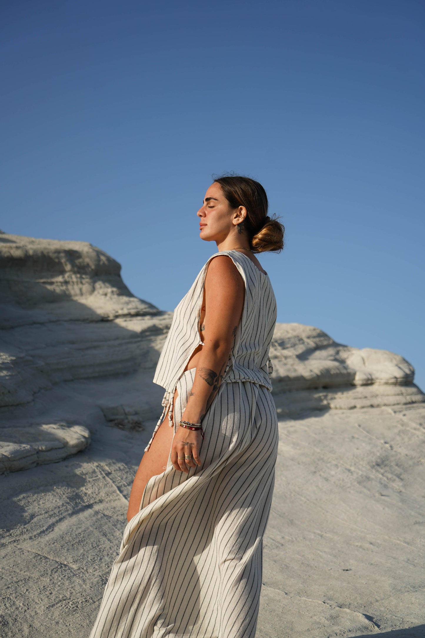 Soleil Pareo Skirt | Çizgili Şile Bezi İpli Pareo Etek