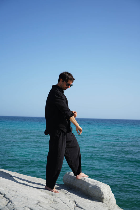 Luna Striped Şalvar Pantolon | Unisex Keten-Pamuk Pantolon