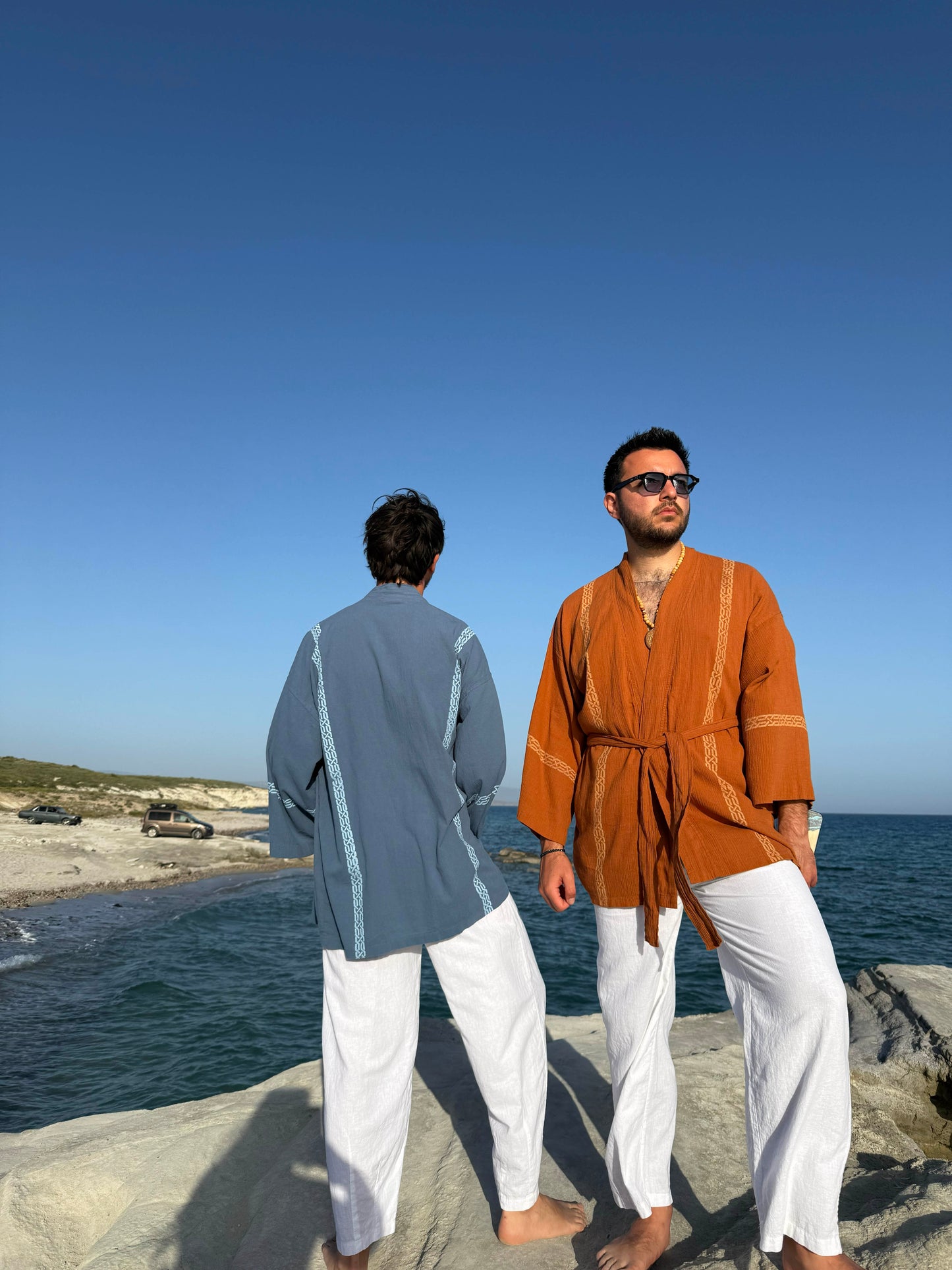 Su Yolu Ahşap Baskılı Unisex Şile Bezi Kimono | %100 Pamuk | Ekolojik Boyalı